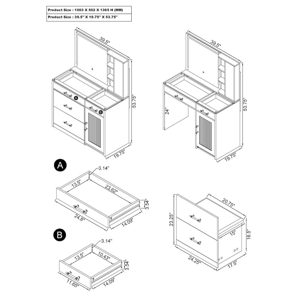 Flora 2-drawer Vanity Set with LED Mirror White High Gloss. Picture 18