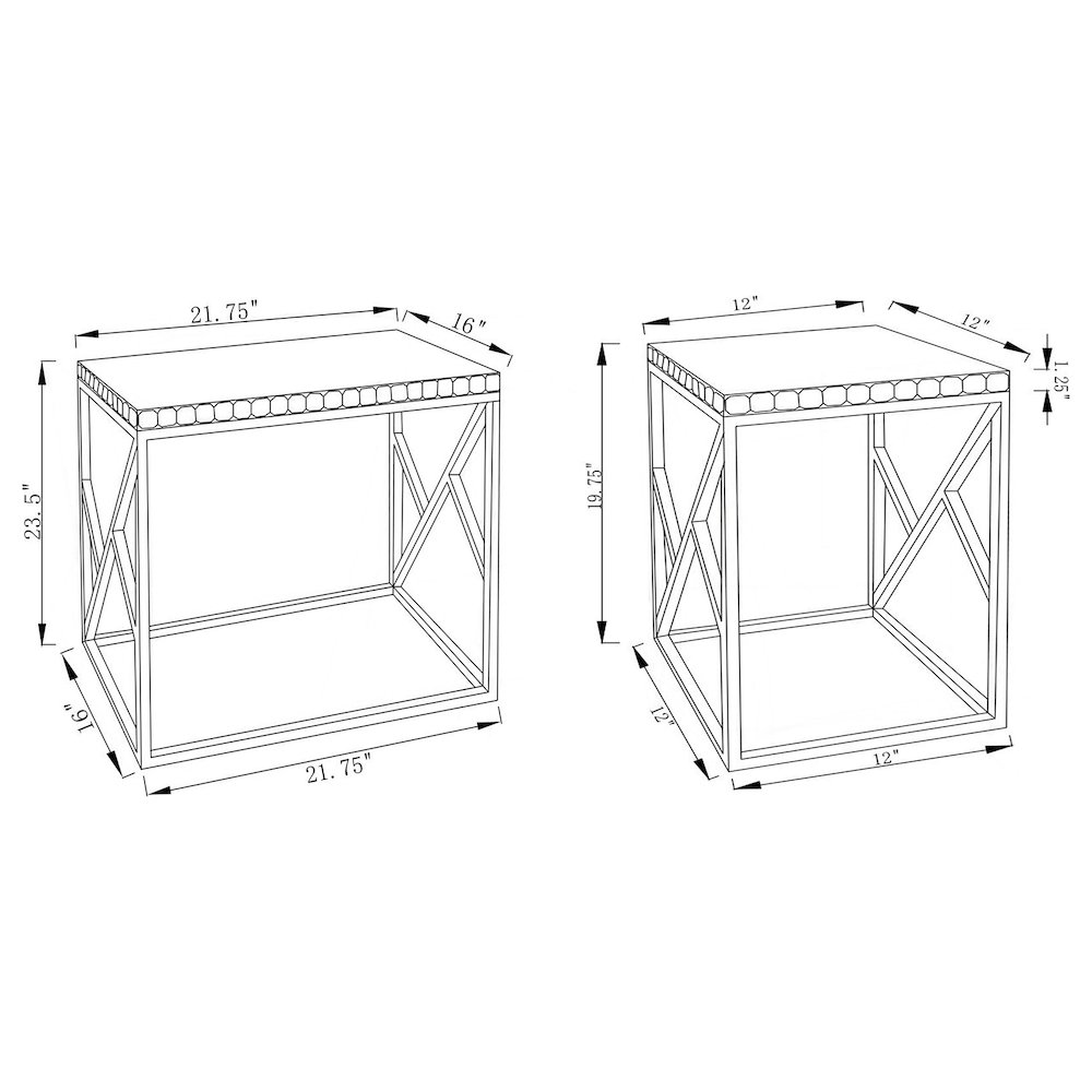 Betsy 2-piece Mirrored Stainless Steel Nesting Tables Silver. Picture 5