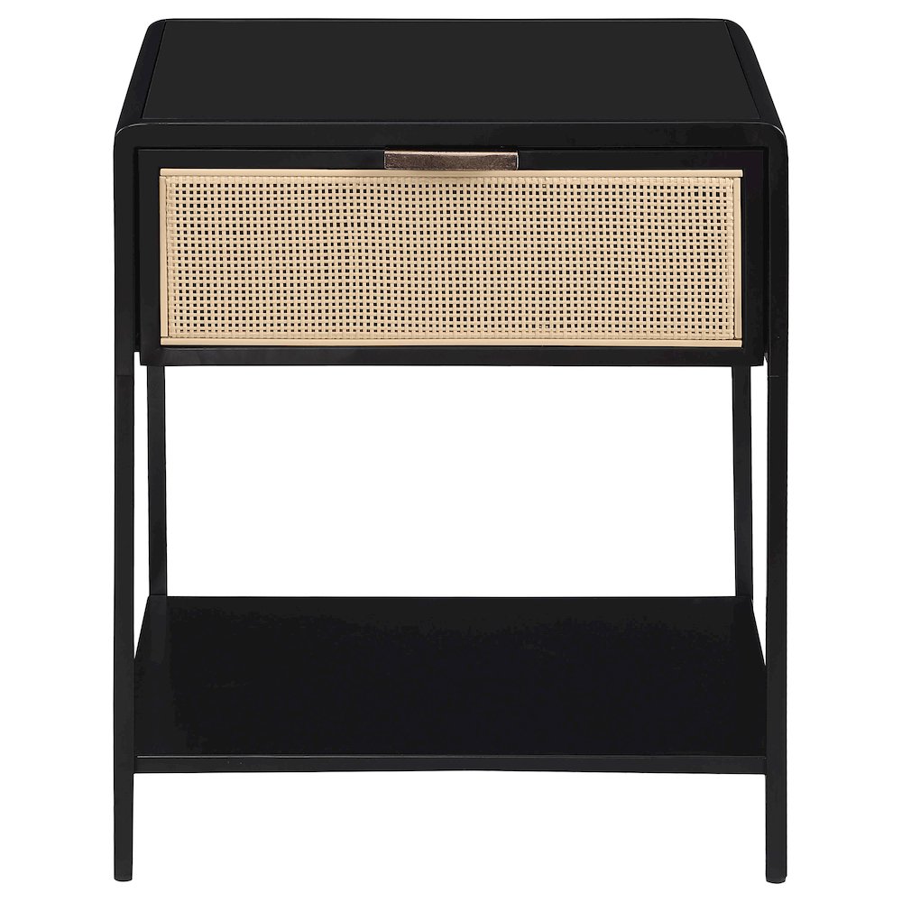 Amherst 1-drawer Radio Weave Cane Metal Bedside Table Black. Picture 3