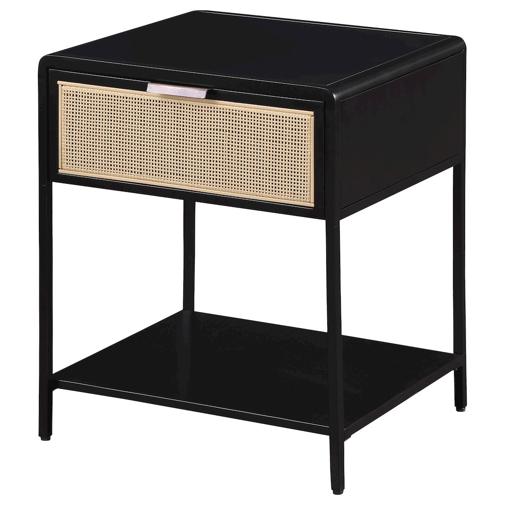 Amherst 1-drawer Radio Weave Cane Metal Bedside Table Black. Picture 4