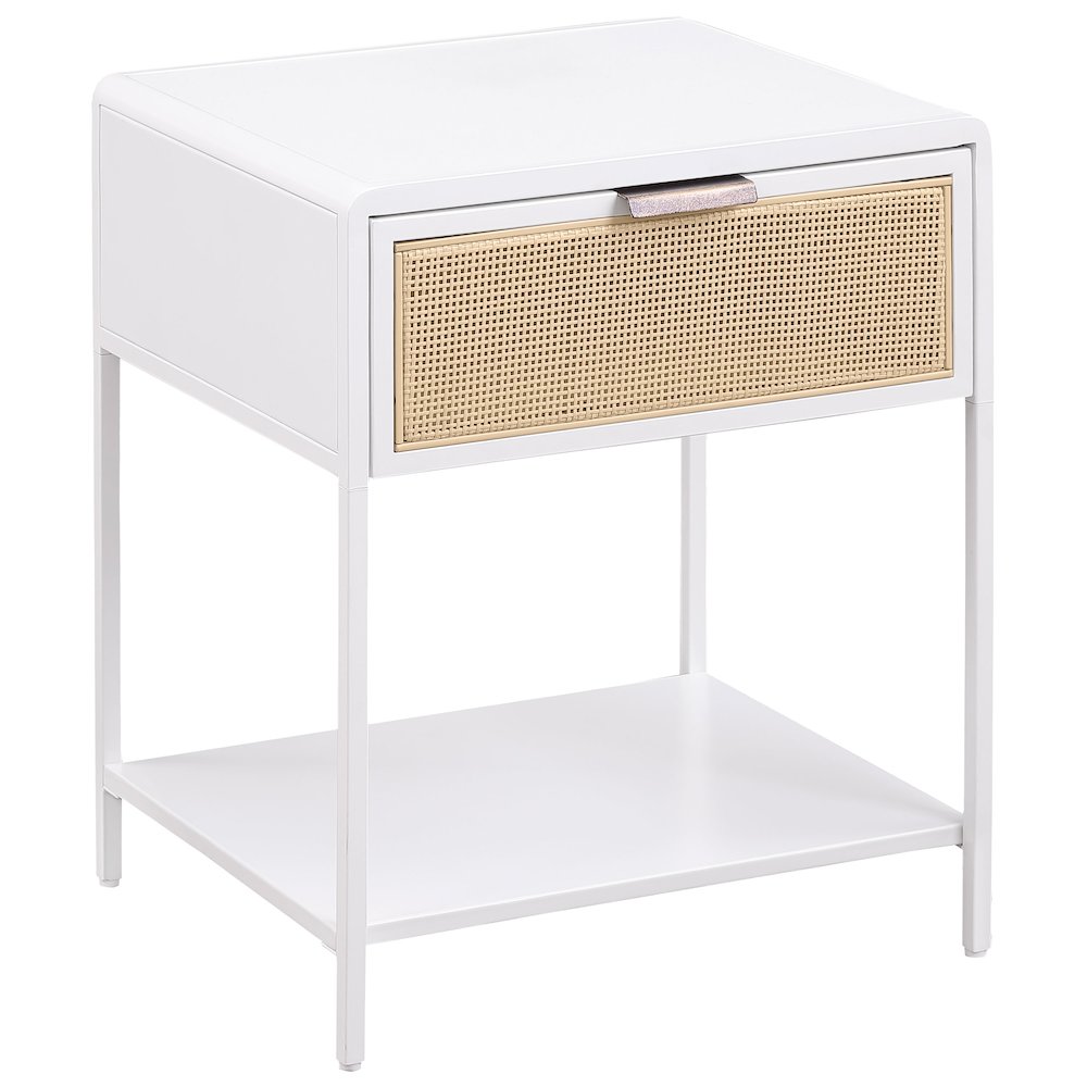Amherst 1-drawer Radio Weave Cane Metal Bedside Table White. Picture 1