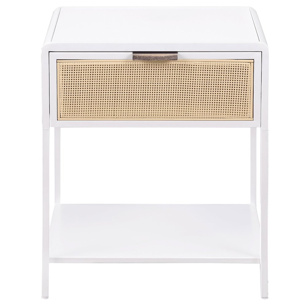 Amherst 1-drawer Radio Weave Cane Metal Bedside Table White. Picture 3