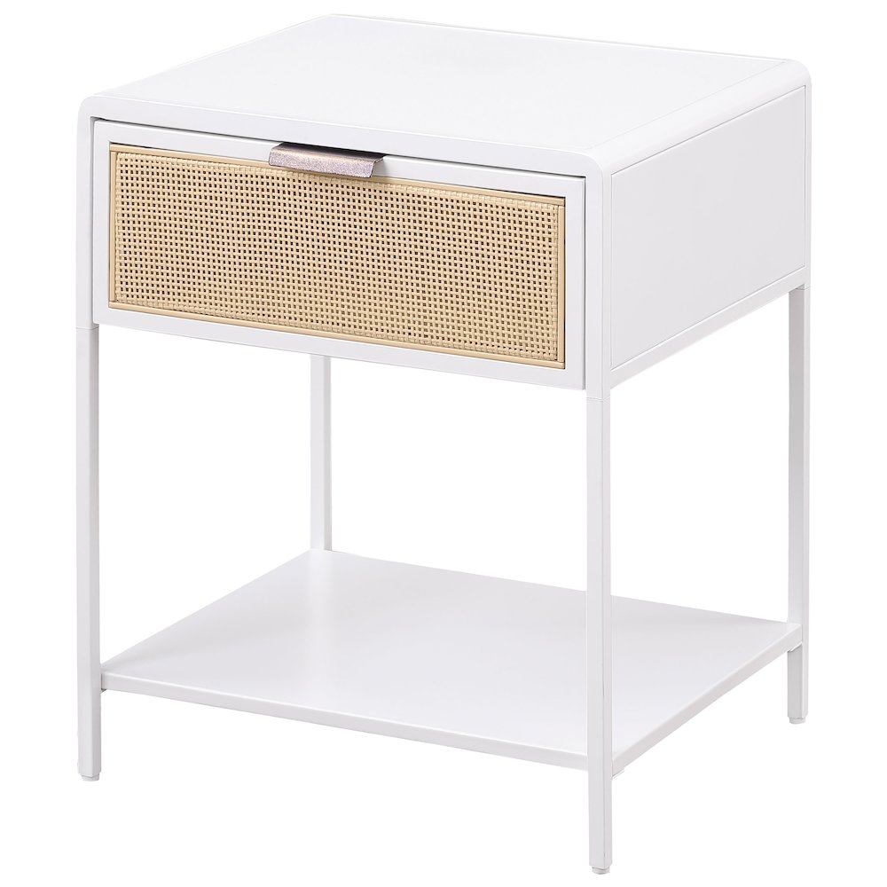 Amherst 1-drawer Radio Weave Cane Metal Bedside Table White. Picture 4
