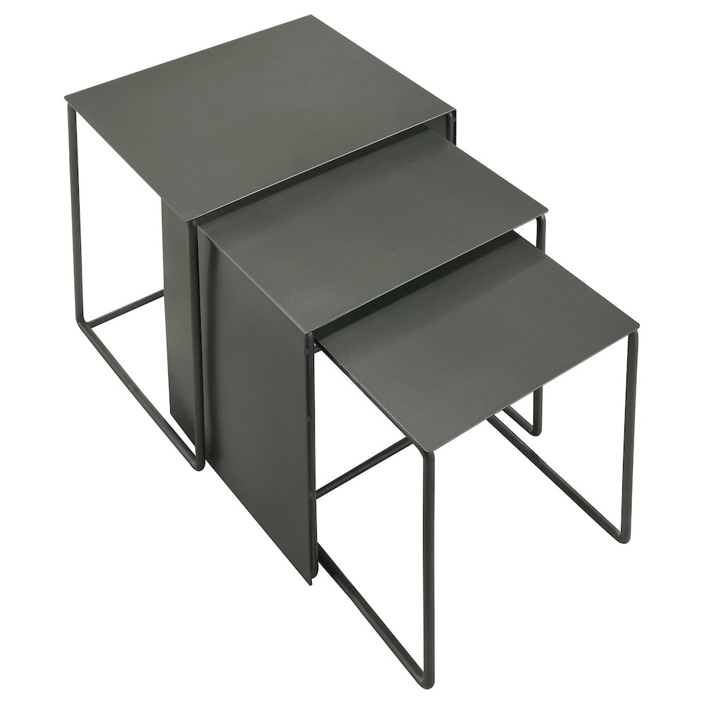 Imez 3-piece Rectangular Metal Nesting Table Set Grey. Picture 3