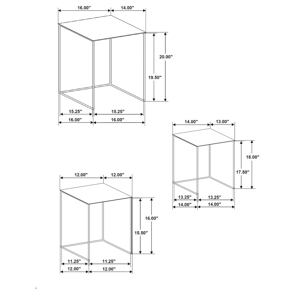 Imez 3-piece Rectangular Metal Nesting Table Set Grey. Picture 10