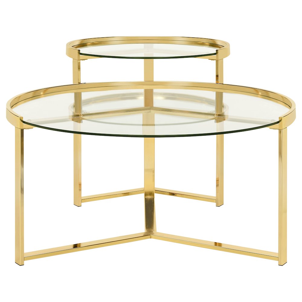 Delia 2-Piece Round Glass Top Nesting Coffee Table Gold. Picture 3