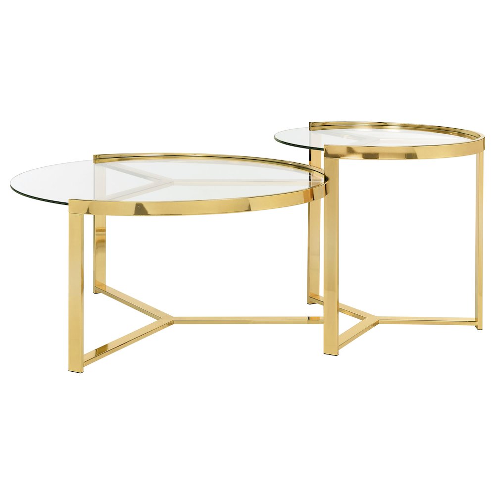 Delia 2-Piece Round Glass Top Nesting Coffee Table Gold. Picture 5