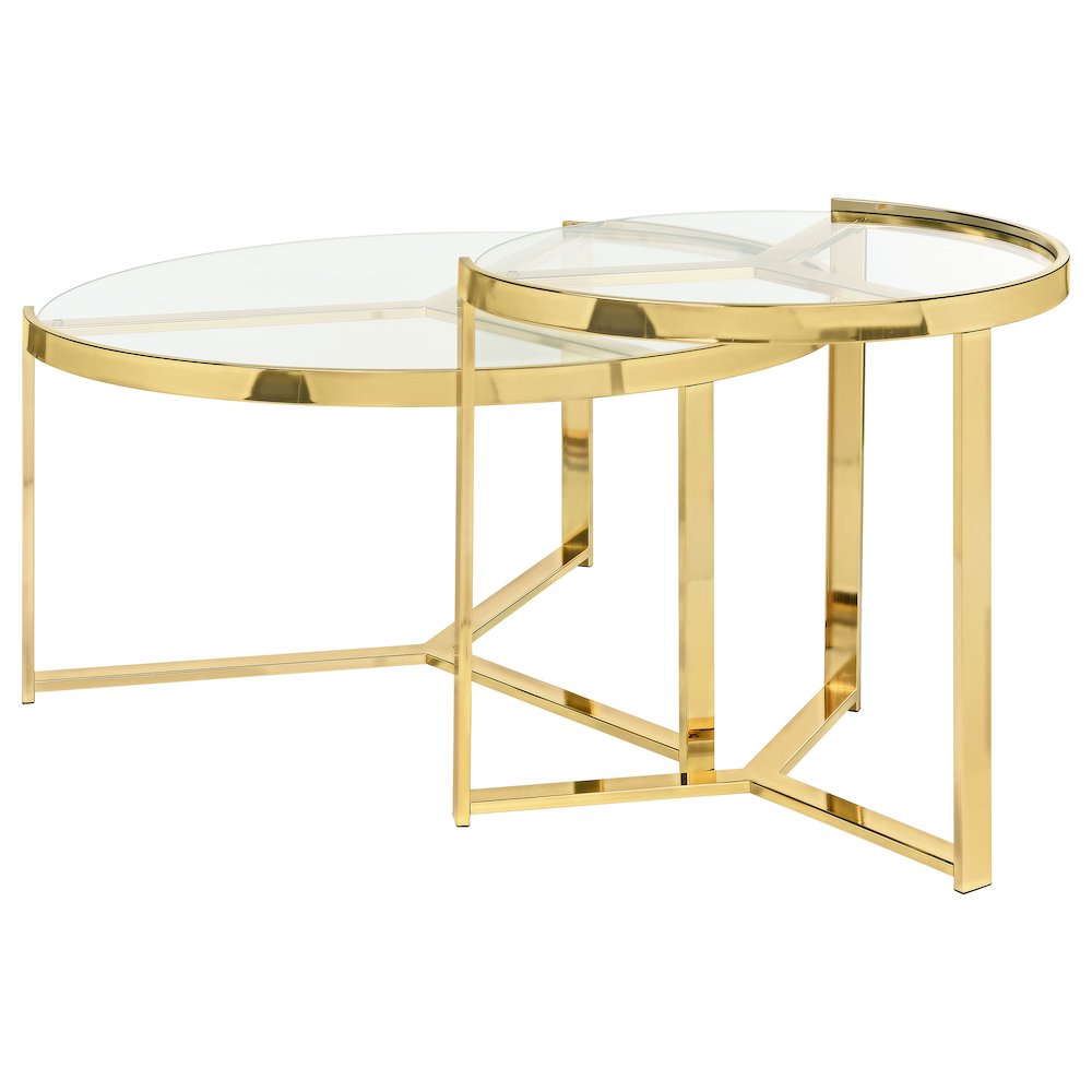 Delia 2-Piece Round Glass Top Nesting Coffee Table Gold. Picture 6