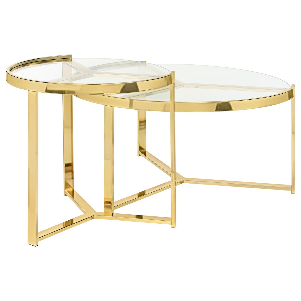 Delia 2-Piece Round Glass Top Nesting Coffee Table Gold. Picture 7