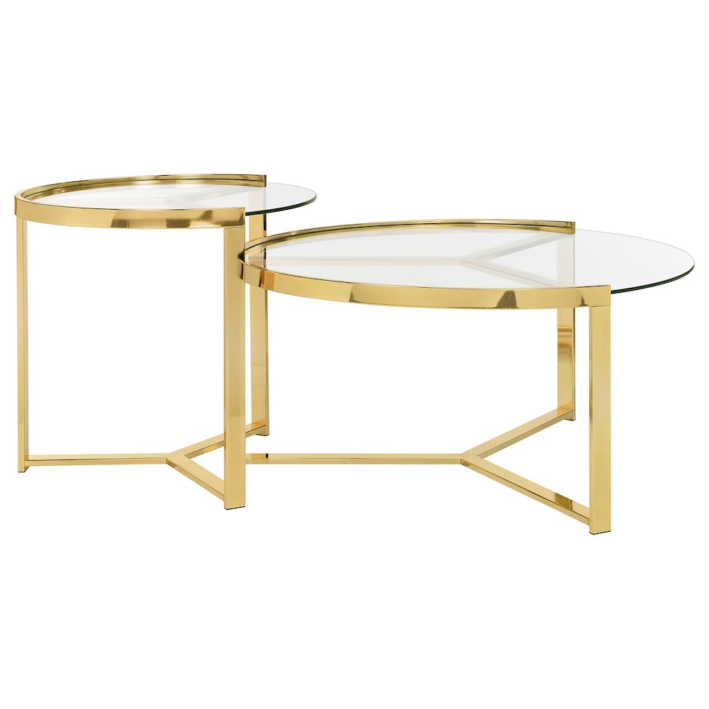 Delia 2-Piece Round Glass Top Nesting Coffee Table Gold. Picture 8