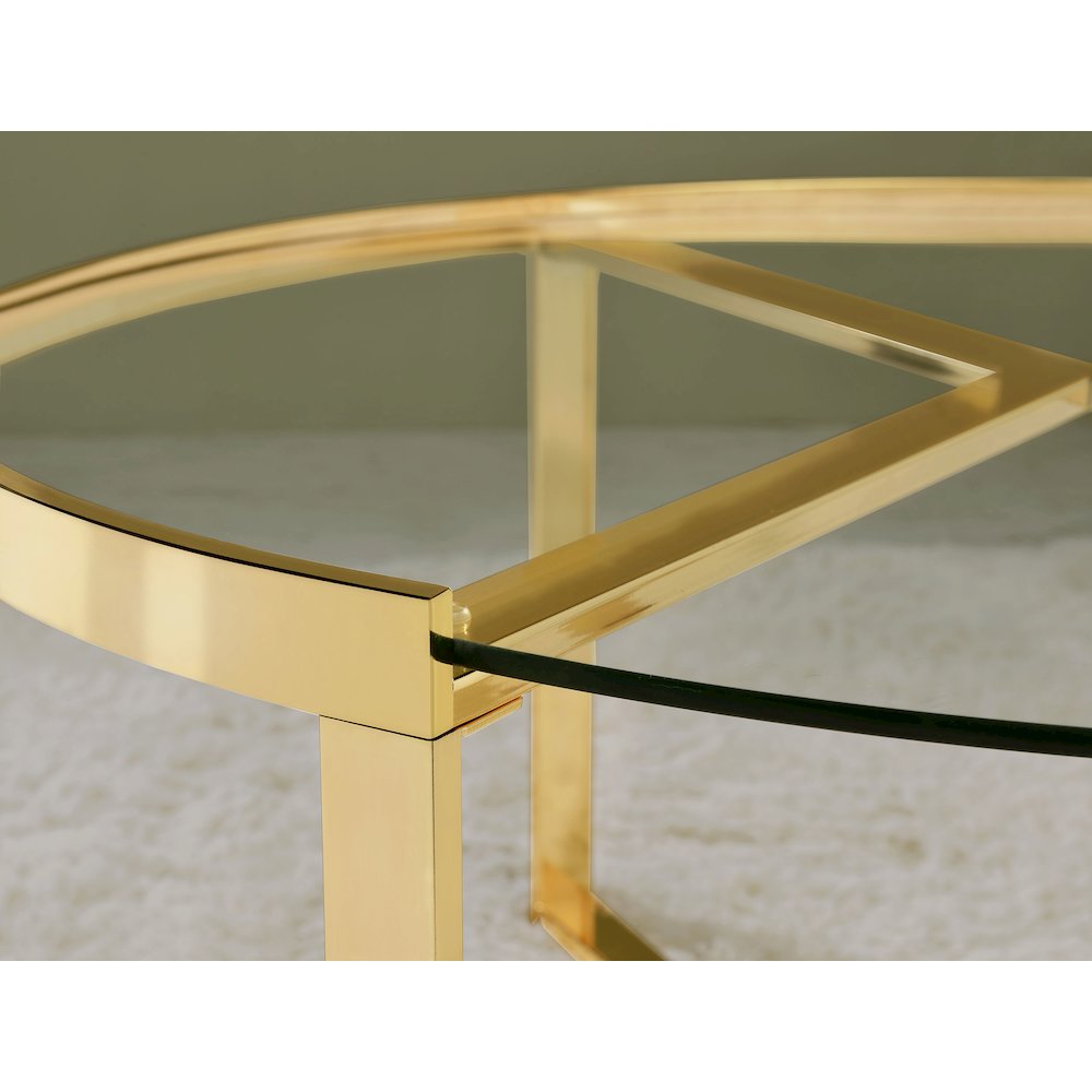Delia 2-Piece Round Glass Top Nesting Coffee Table Gold. Picture 11