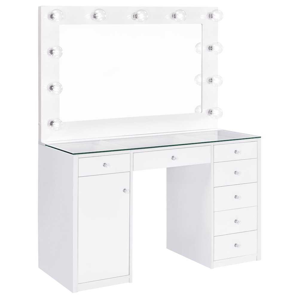 Acena 7-drawer Vanity Set with Lighting White High Gloss. Picture 1