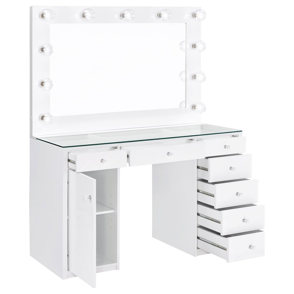 Acena 7-drawer Vanity Set with Lighting White High Gloss. Picture 3