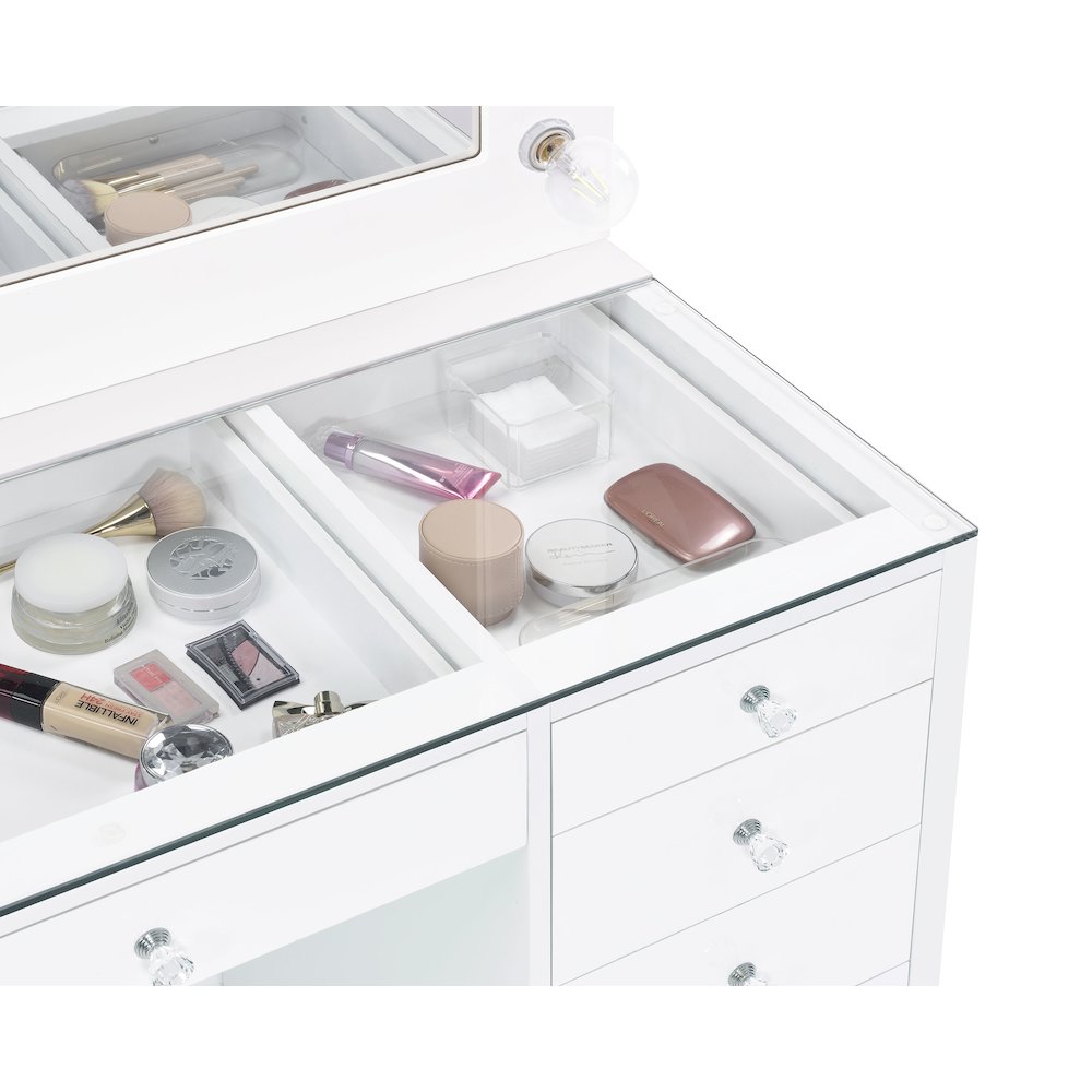 Acena 7-drawer Vanity Set with Lighting White High Gloss. Picture 6
