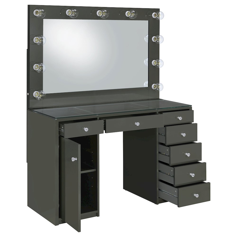 7-drawer Vanity Set with Mirror and Lights in Gray High Gloss Finish. Picture 5
