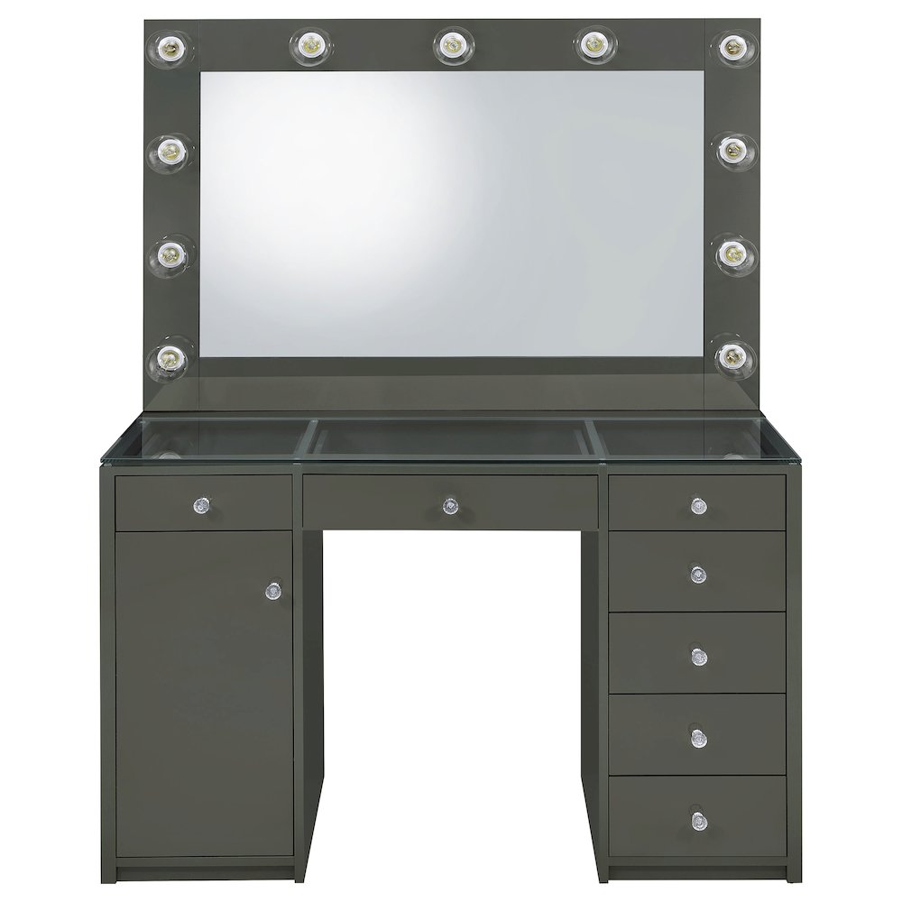 7-drawer Vanity Set with Mirror and Lights in Gray High Gloss Finish. Picture 6