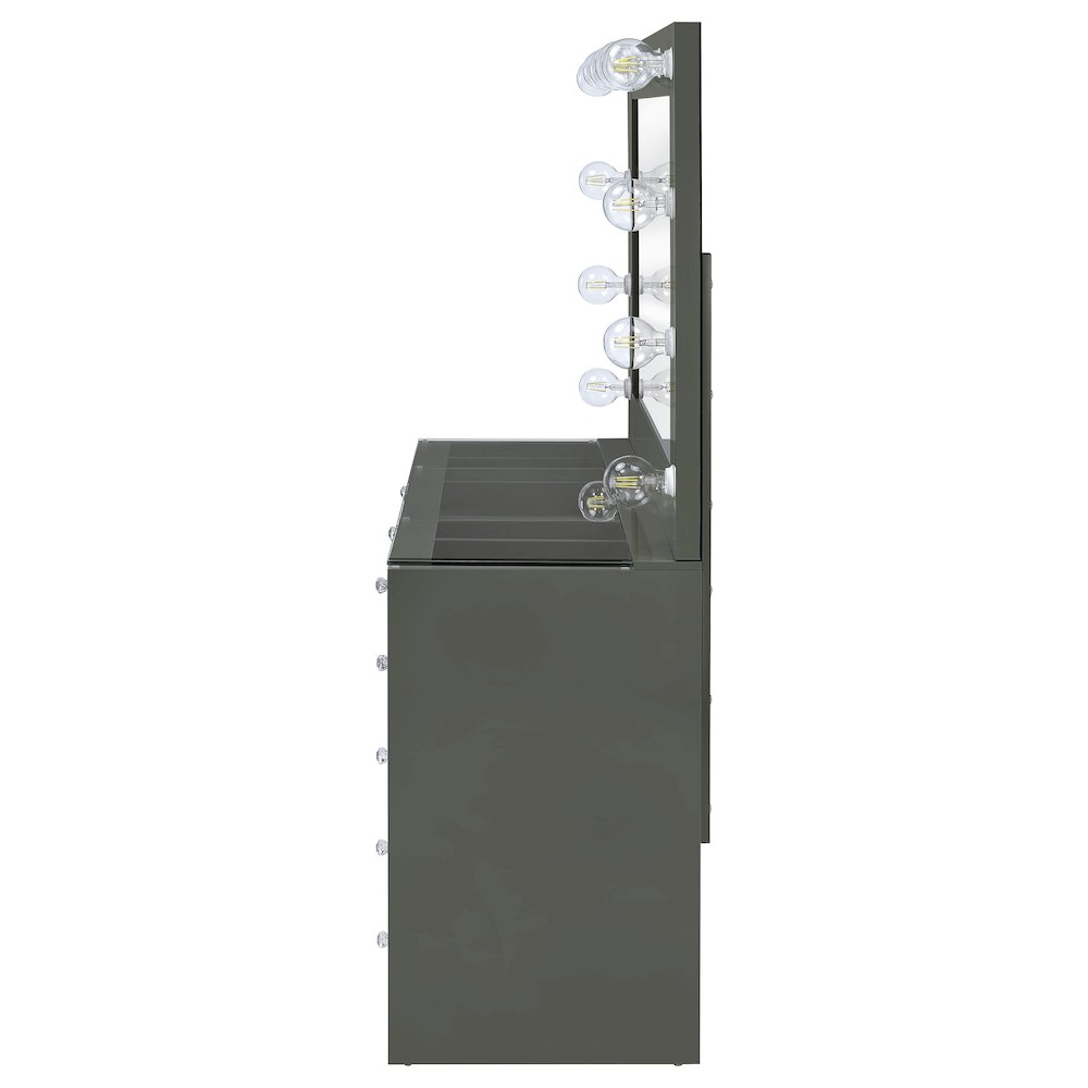 Acena 7-drawer Vanity Set with Lighting Grey High Gloss. Picture 5