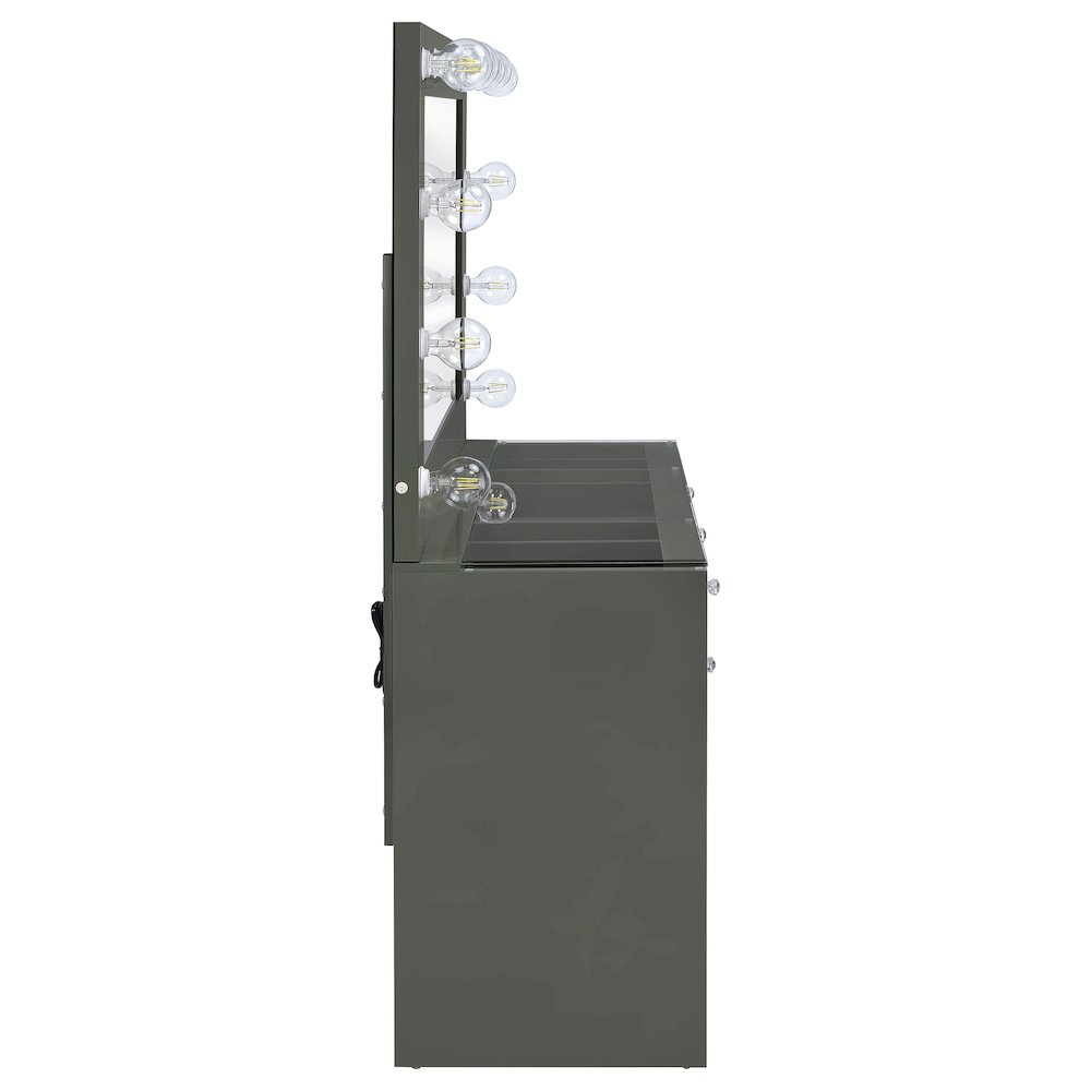 Acena 7-drawer Vanity Set with Lighting Grey High Gloss. Picture 8
