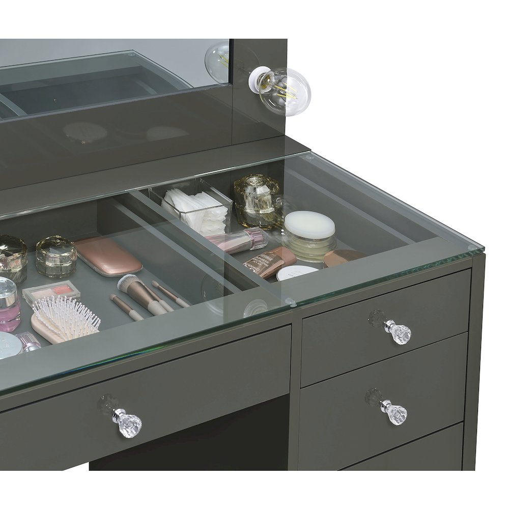 Acena 7-drawer Vanity Set with Lighting Grey High Gloss. Picture 12