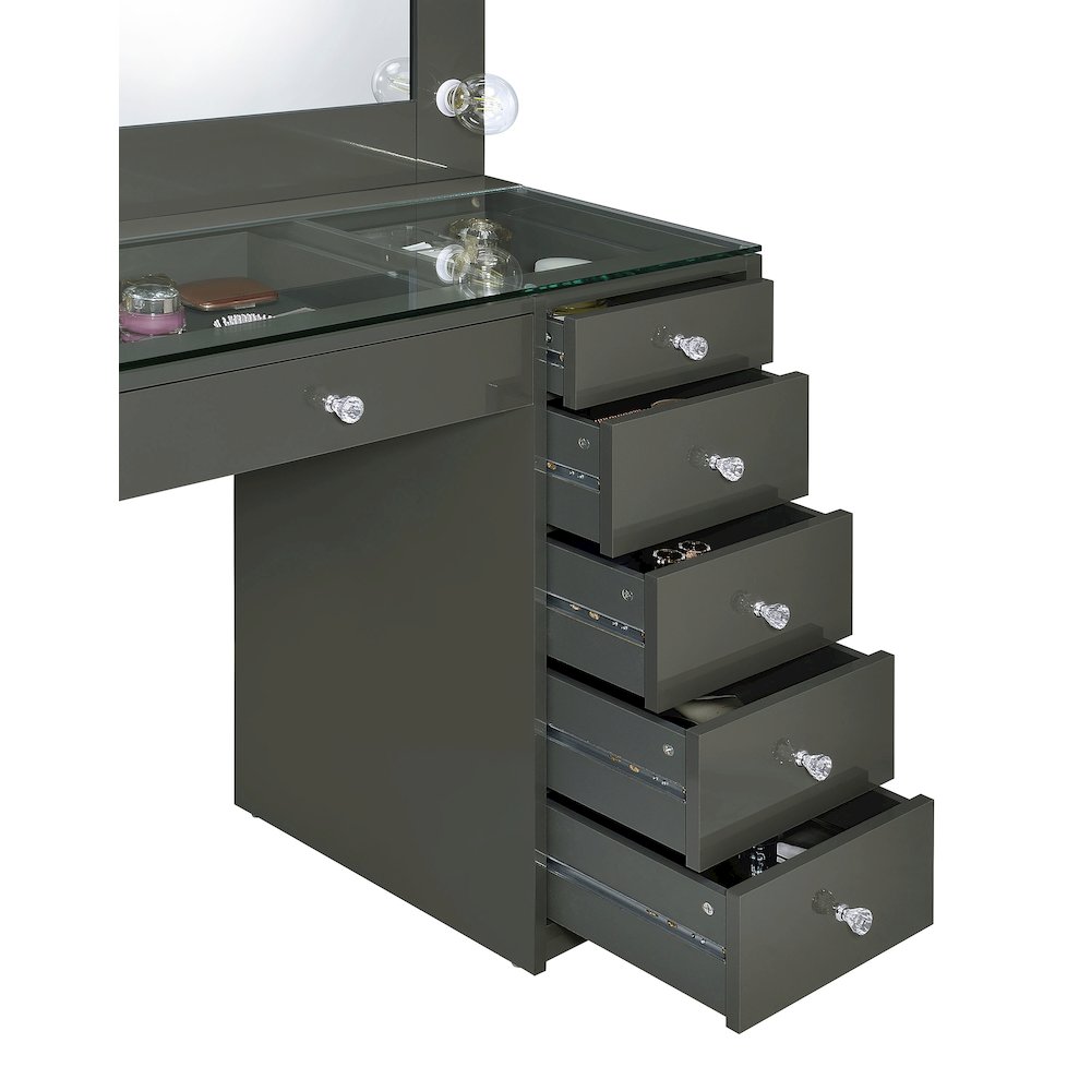 Acena 7-drawer Vanity Set with Lighting Grey High Gloss. Picture 13