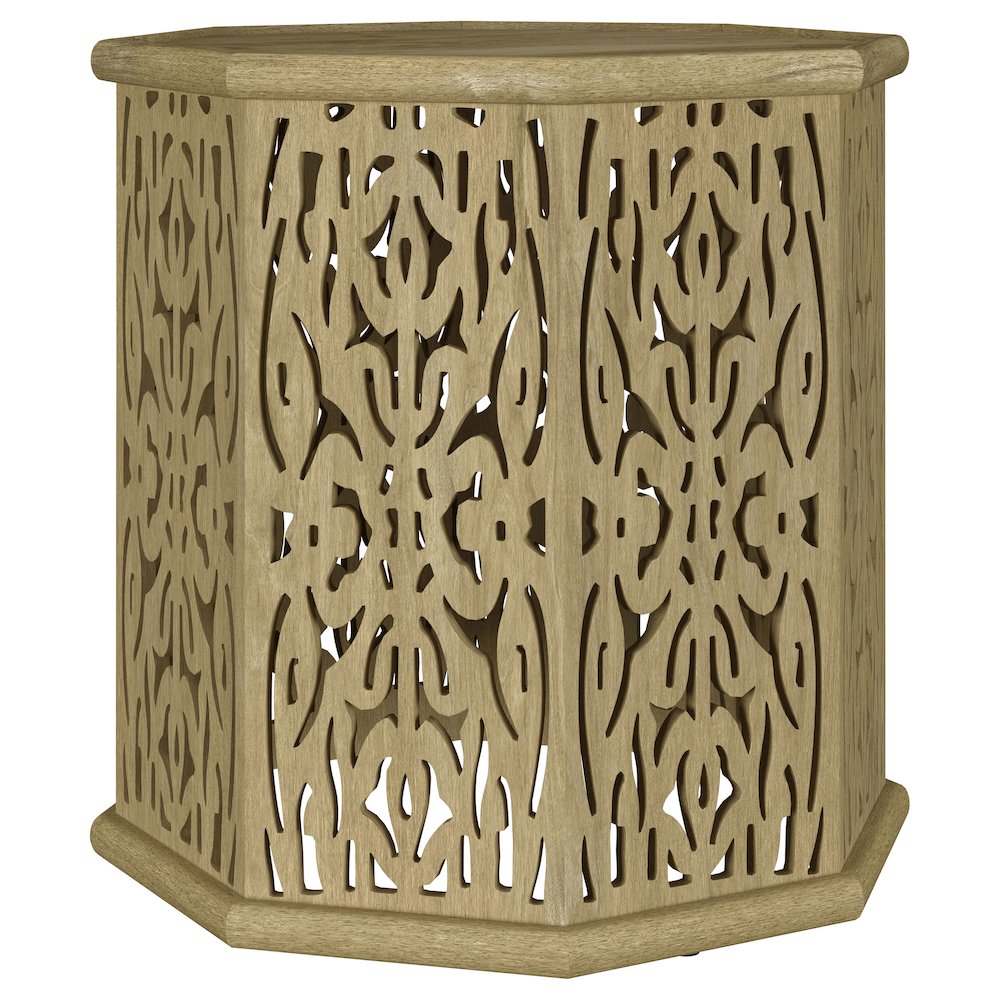 Torres Octagonal Solid Mango Wood Side Table Natural Brown. Picture 1