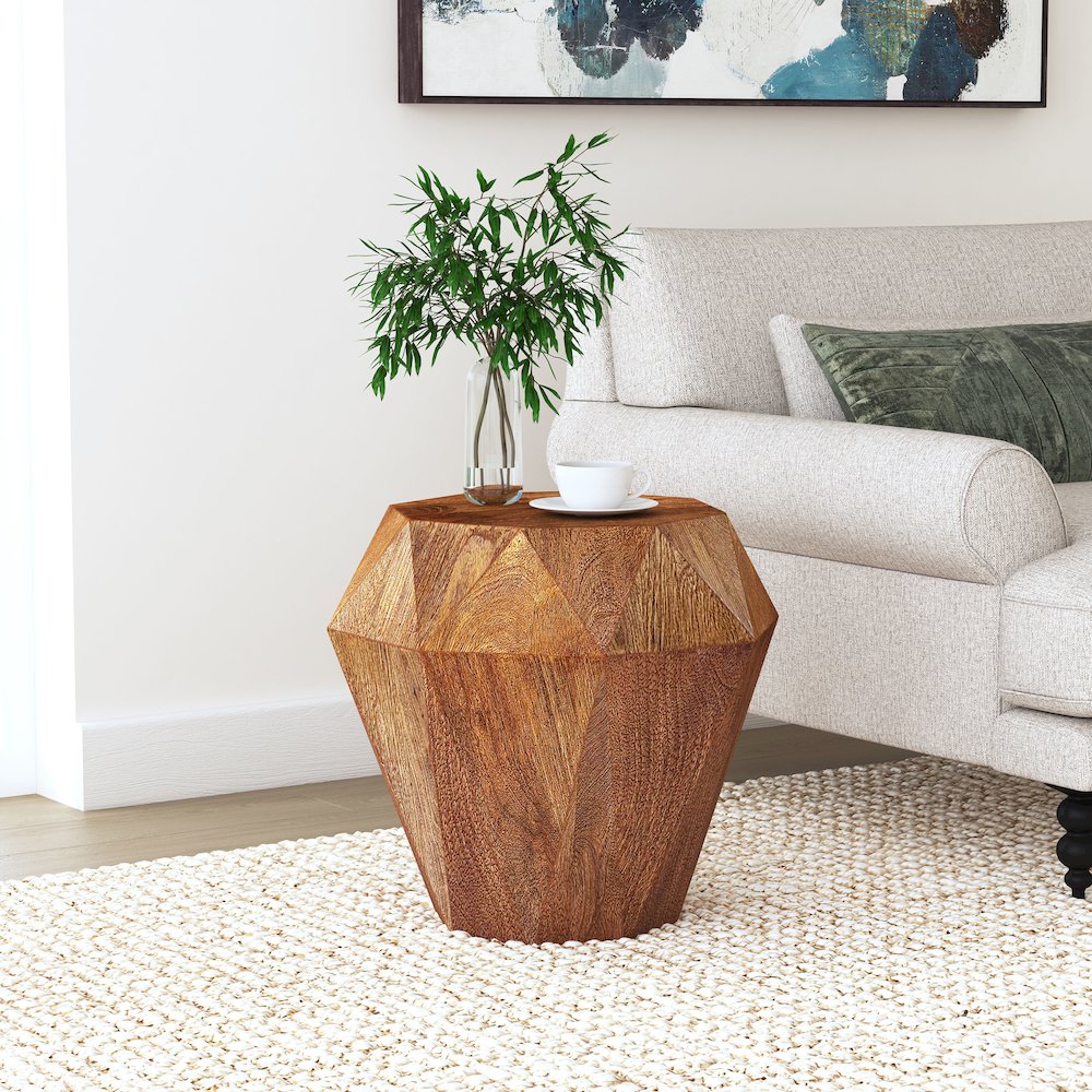 Jacinto Octagonal Solid Mango Wood Side Table Natural Brown. Picture 4