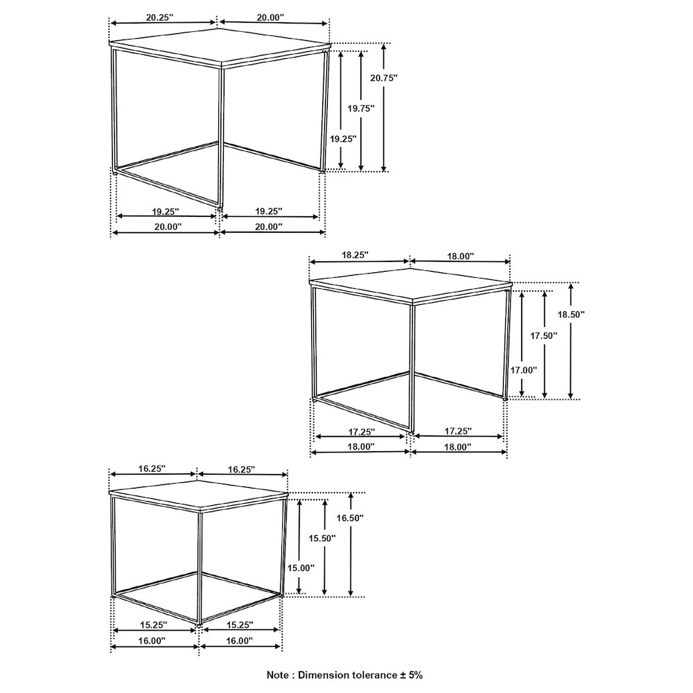 Belcourt 3-piece Square Nesting Tables Natural and Black. Picture 9