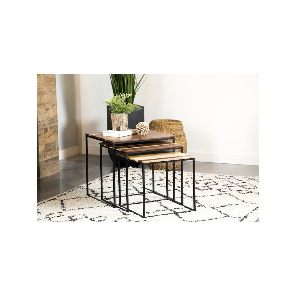 Belcourt 3-piece Square Nesting Tables Natural and Black. Picture 7