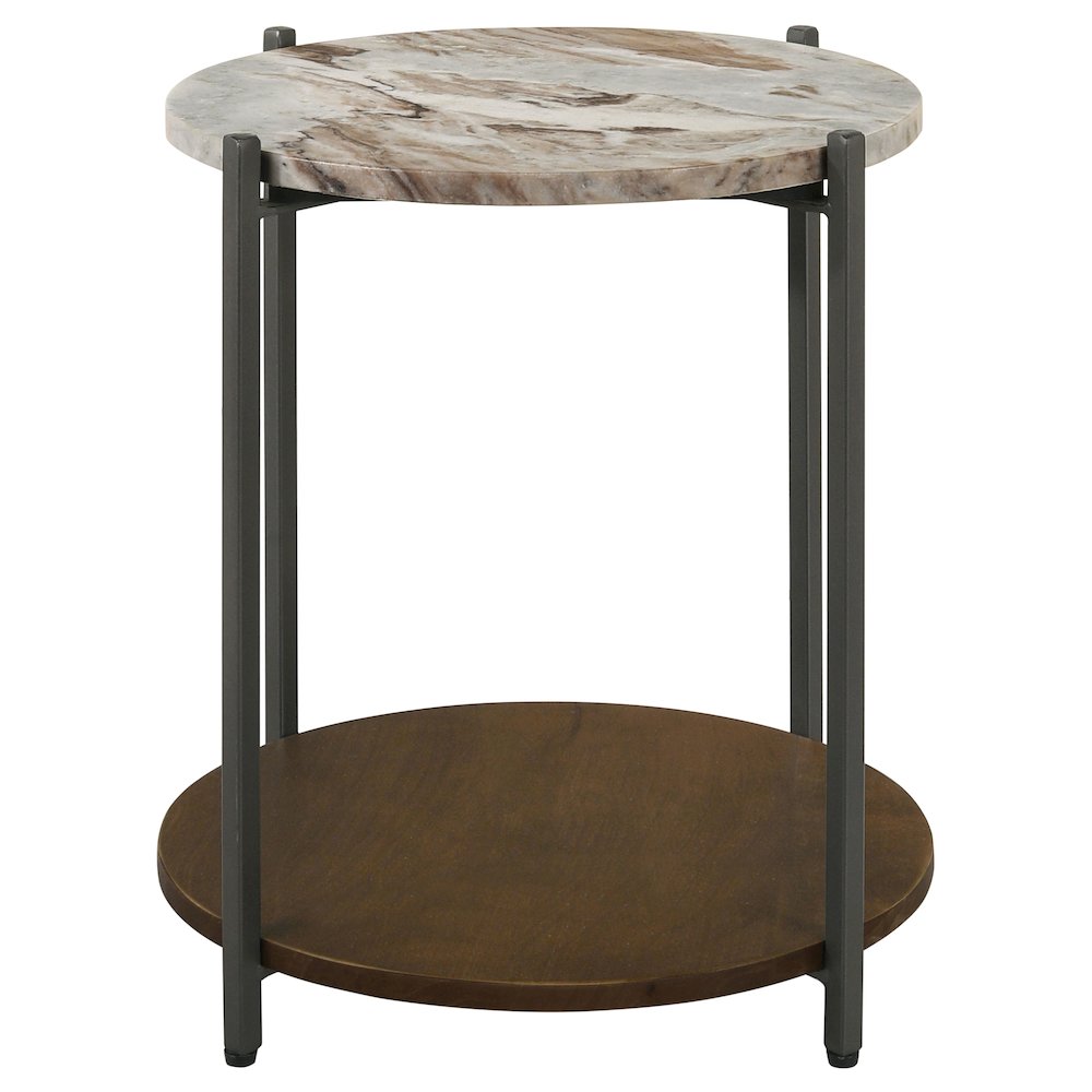 Noemie Round Marble Top Accent Side Table White and Gunmetal. Picture 3