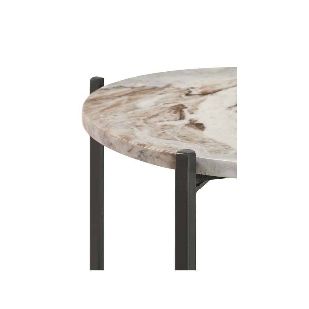 Noemie Round Marble Top Accent Side Table White and Gunmetal. Picture 7