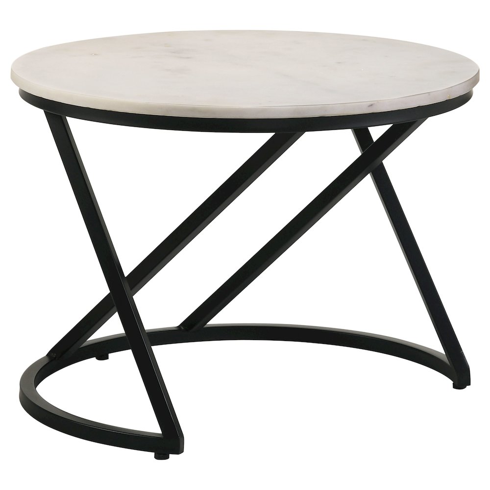 Miguel Round Marble Top Coffee Table White and Black. Picture 1