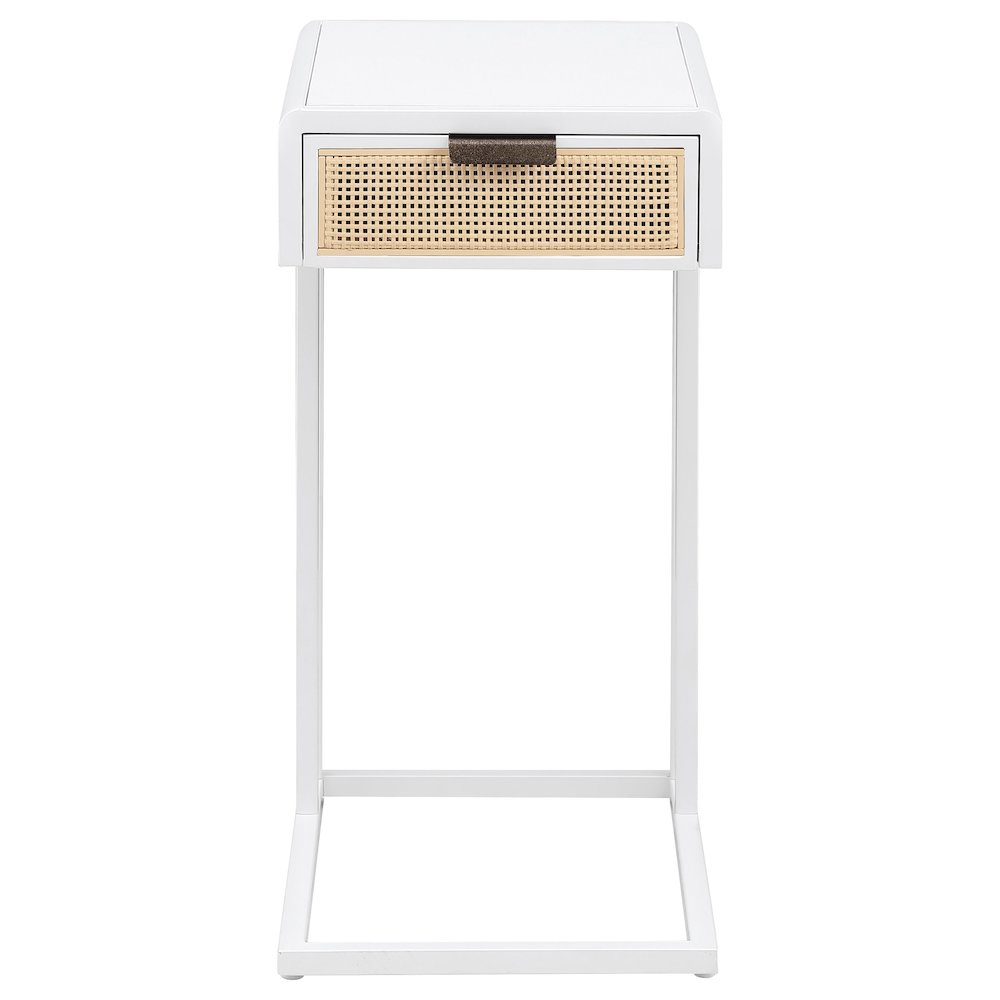 Amherst 1-drawer Radio Weave Cane Metal Side Table White. Picture 3