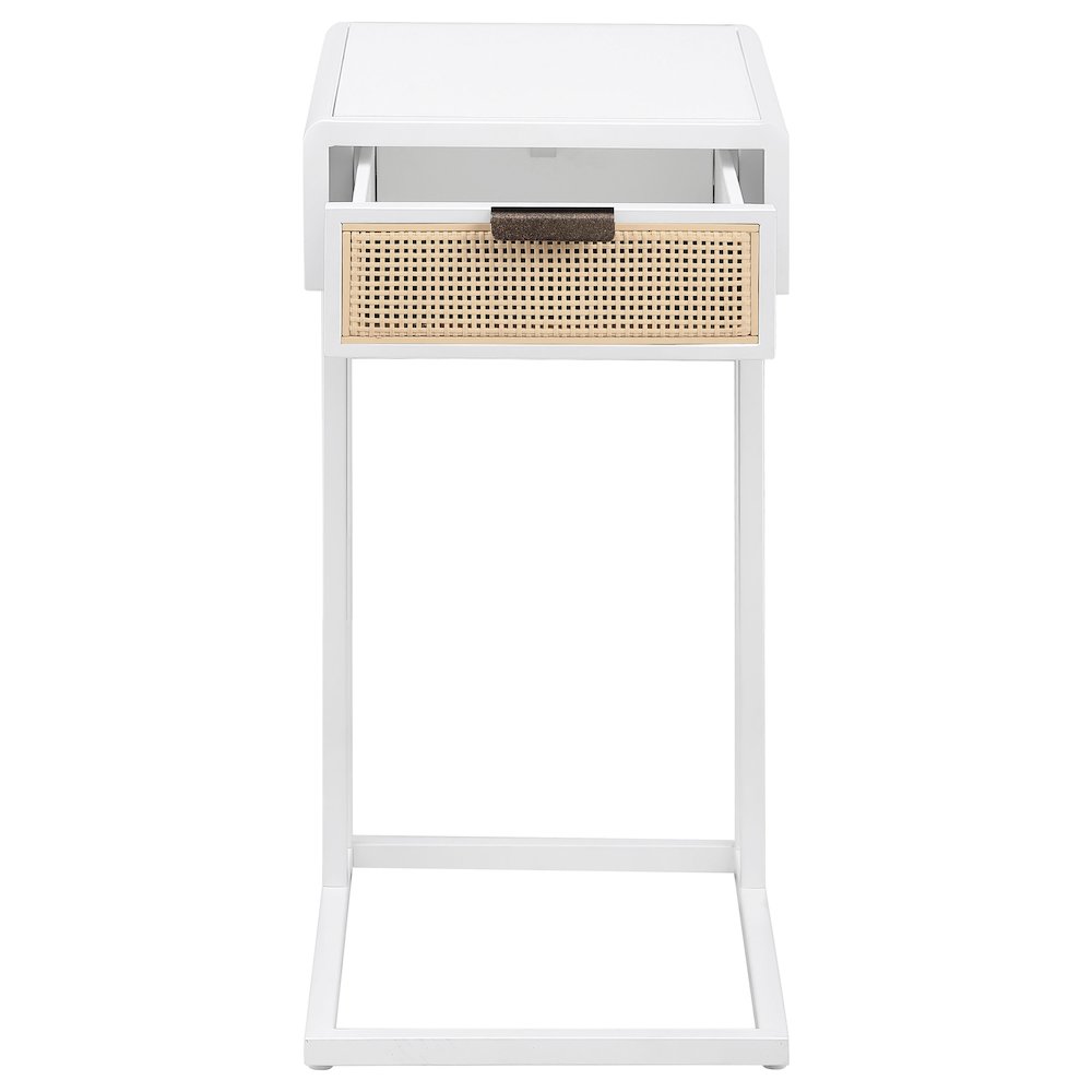 Amherst 1-drawer Radio Weave Cane Metal Side Table White. Picture 4
