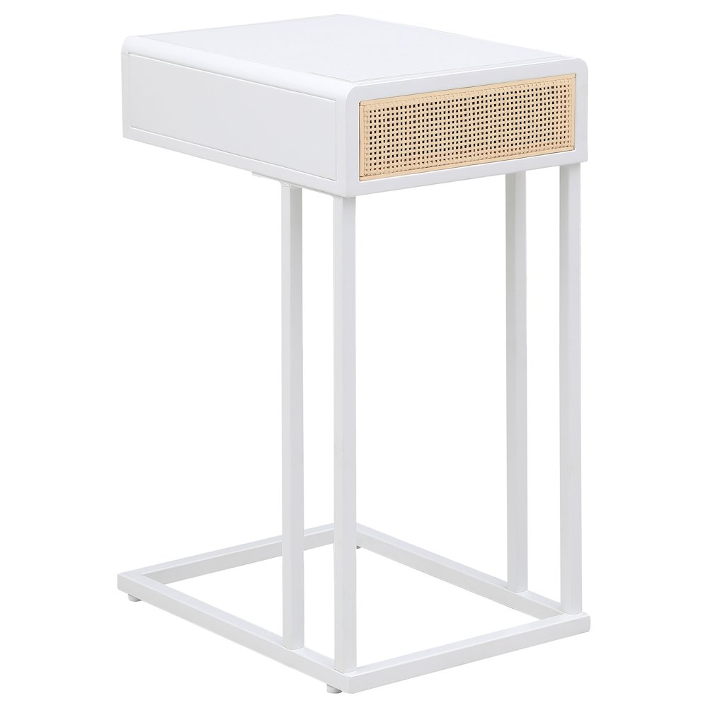 Amherst 1-drawer Radio Weave Cane Metal Side Table White. Picture 5