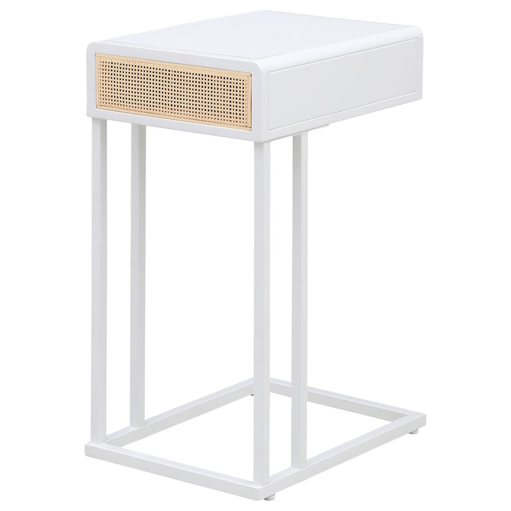 Amherst 1-drawer Radio Weave Cane Metal Side Table White. Picture 6