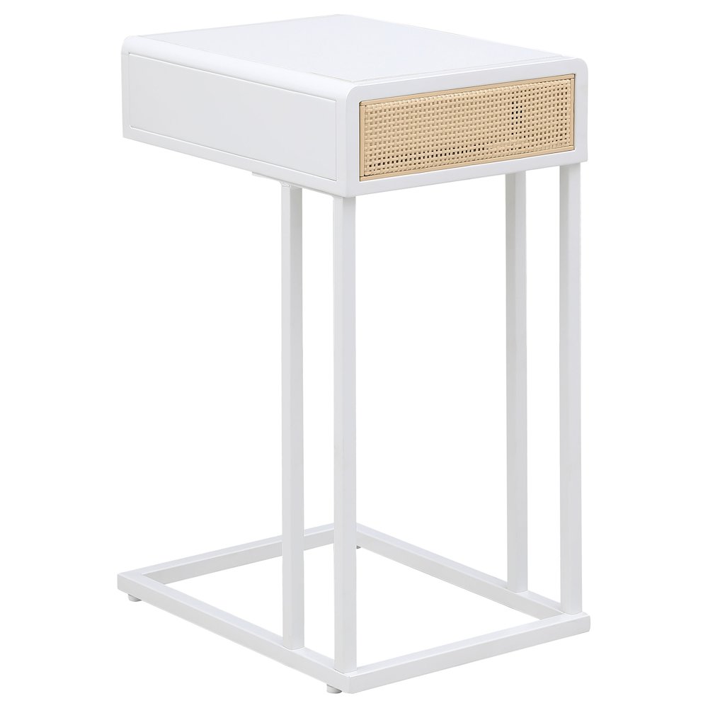 Amherst 1-drawer Radio Weave Cane Metal Side Table White. Picture 7