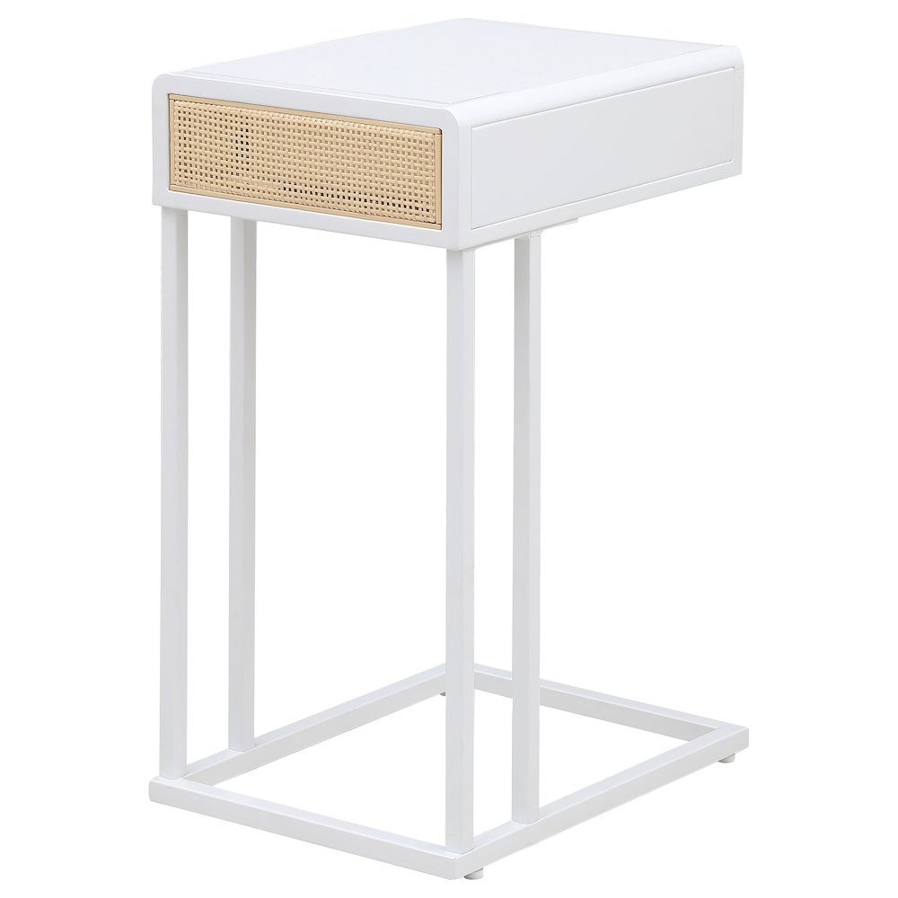 Amherst 1-drawer Radio Weave Cane Metal Side Table White. Picture 8