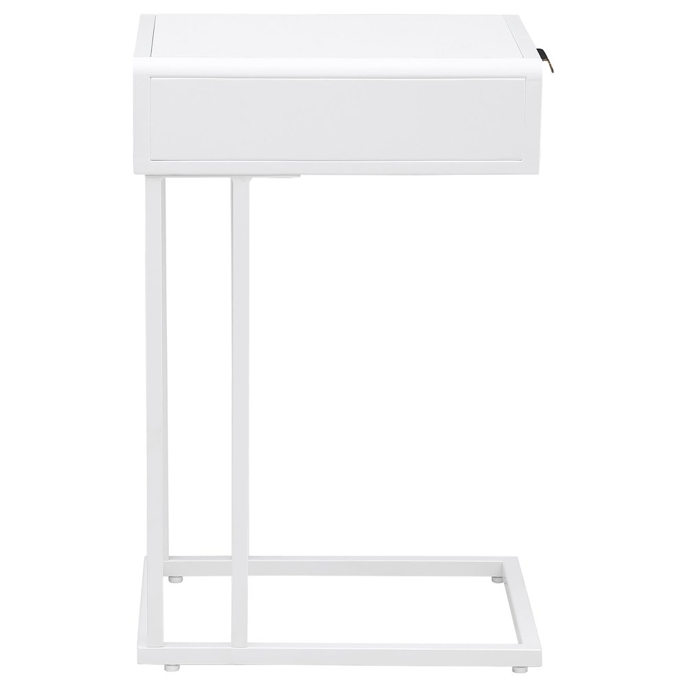 Amherst 1-drawer Radio Weave Cane Metal Side Table White. Picture 9