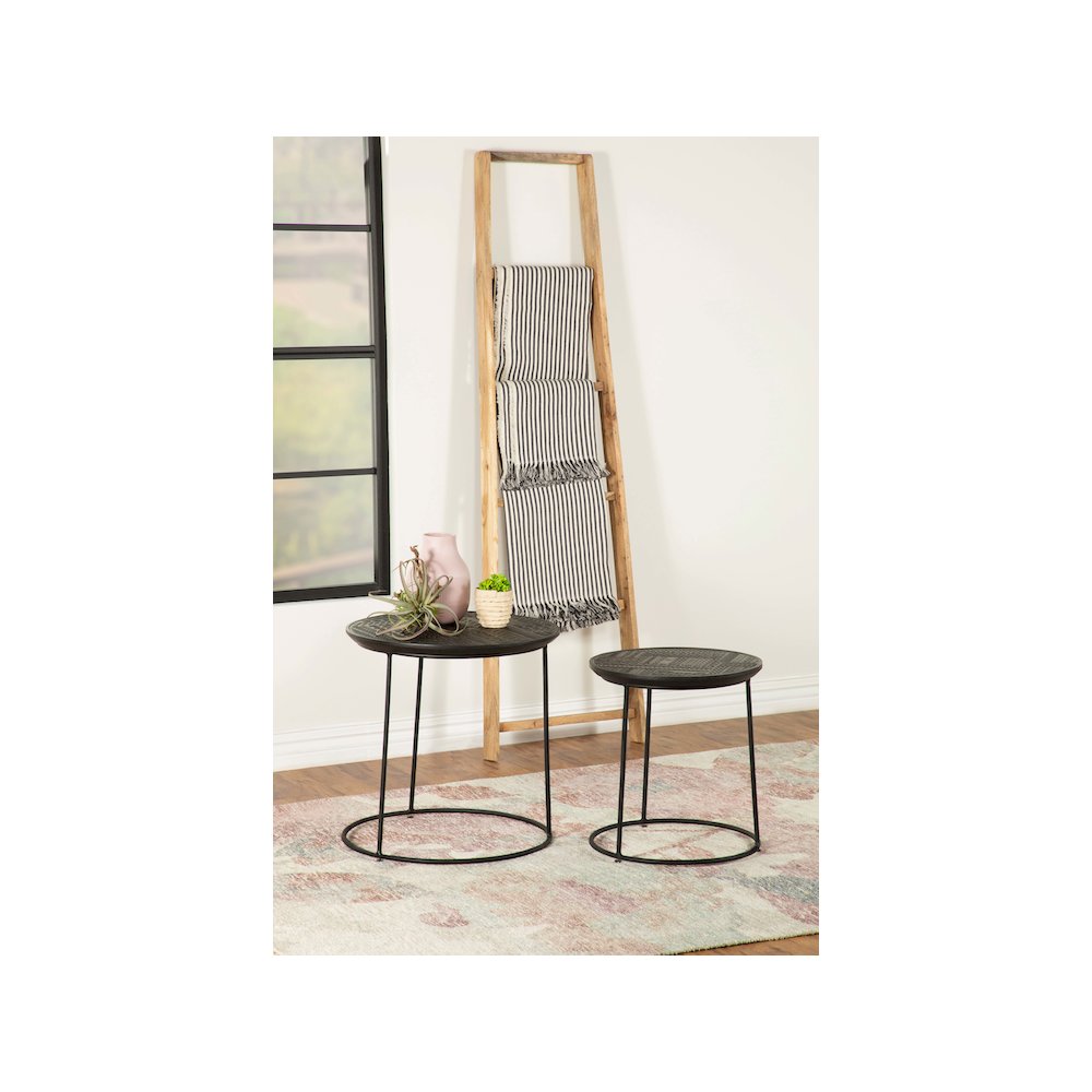Loannis 2-piece Round Mango Wood Nesting Table Matte Black. Picture 8