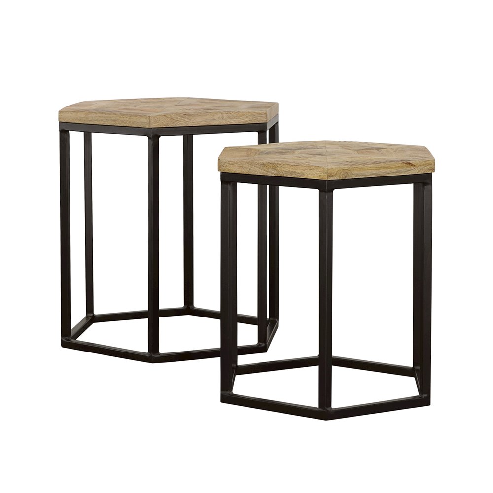 Adger 2-piece Hexagonal Nesting Tables Natural and Black. Picture 3