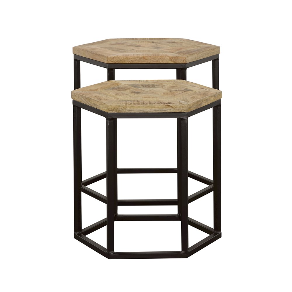 Adger 2-piece Hexagonal Nesting Tables Natural and Black. Picture 4