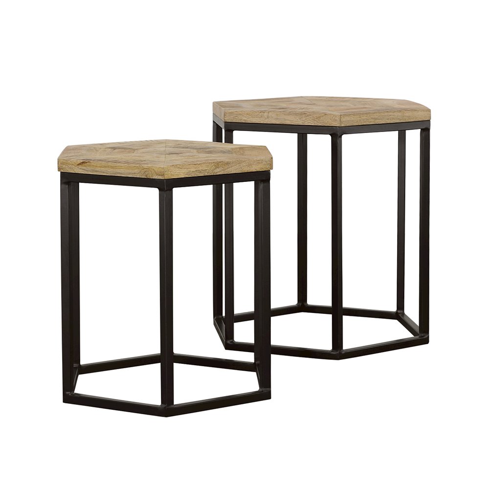 Adger 2-piece Hexagonal Nesting Tables Natural and Black. Picture 1