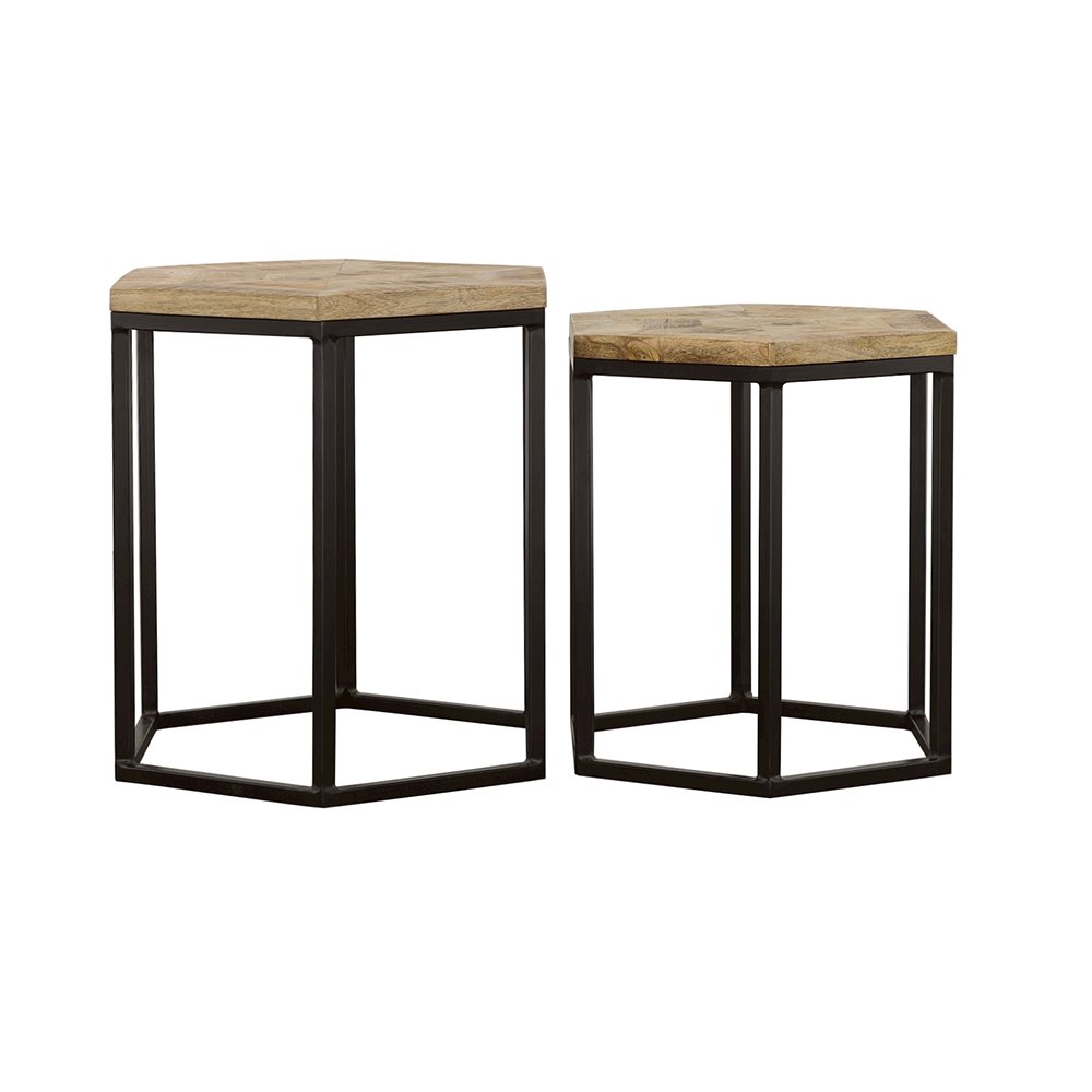 Adger 2-piece Hexagonal Nesting Tables Natural and Black. Picture 5