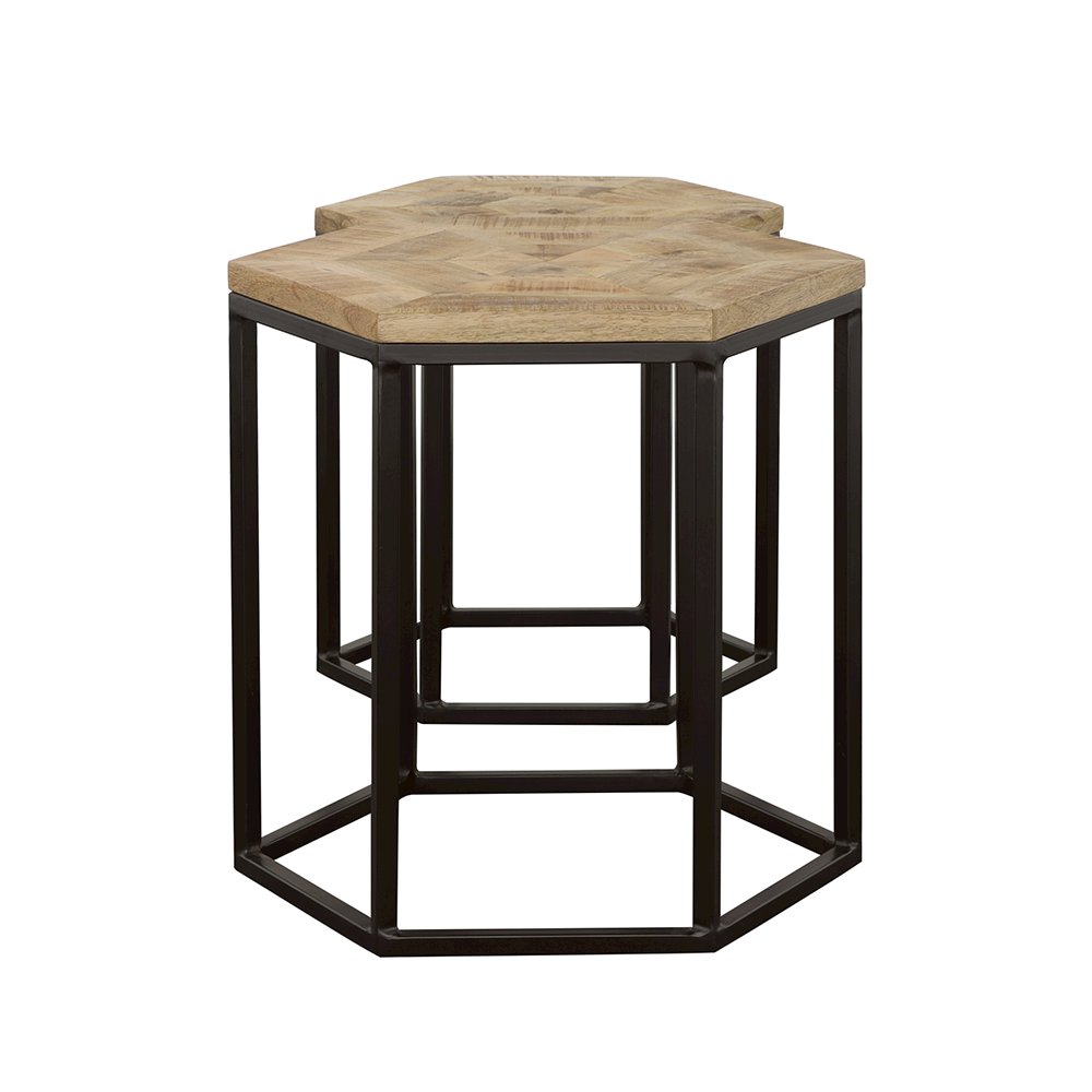 Adger 2-piece Hexagonal Nesting Tables Natural and Black. Picture 6