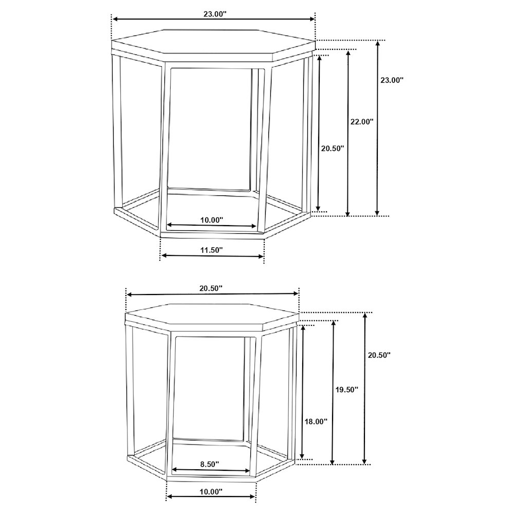 Adger 2-piece Hexagonal Nesting Tables Natural and Black. Picture 11