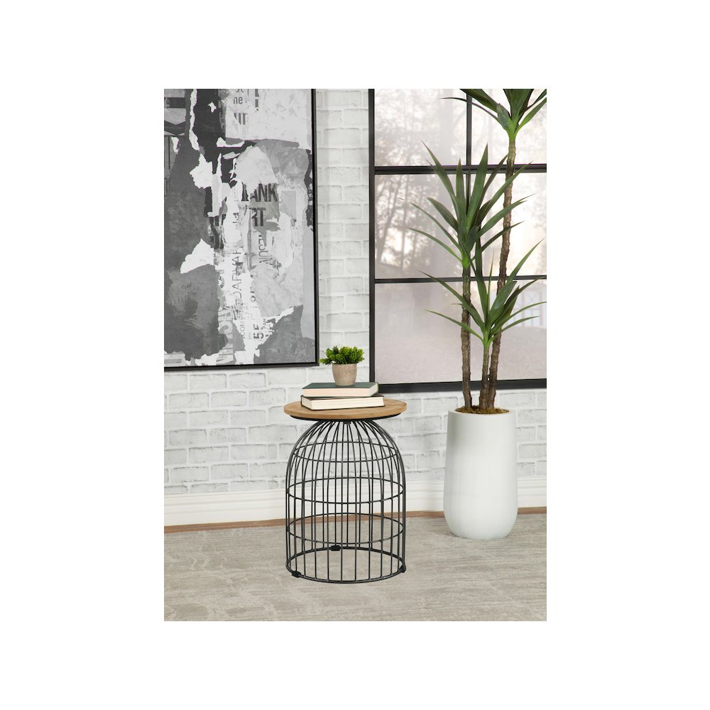 Bernardo Round Wire Frame Side Table Natural and Gunmetal. Picture 3