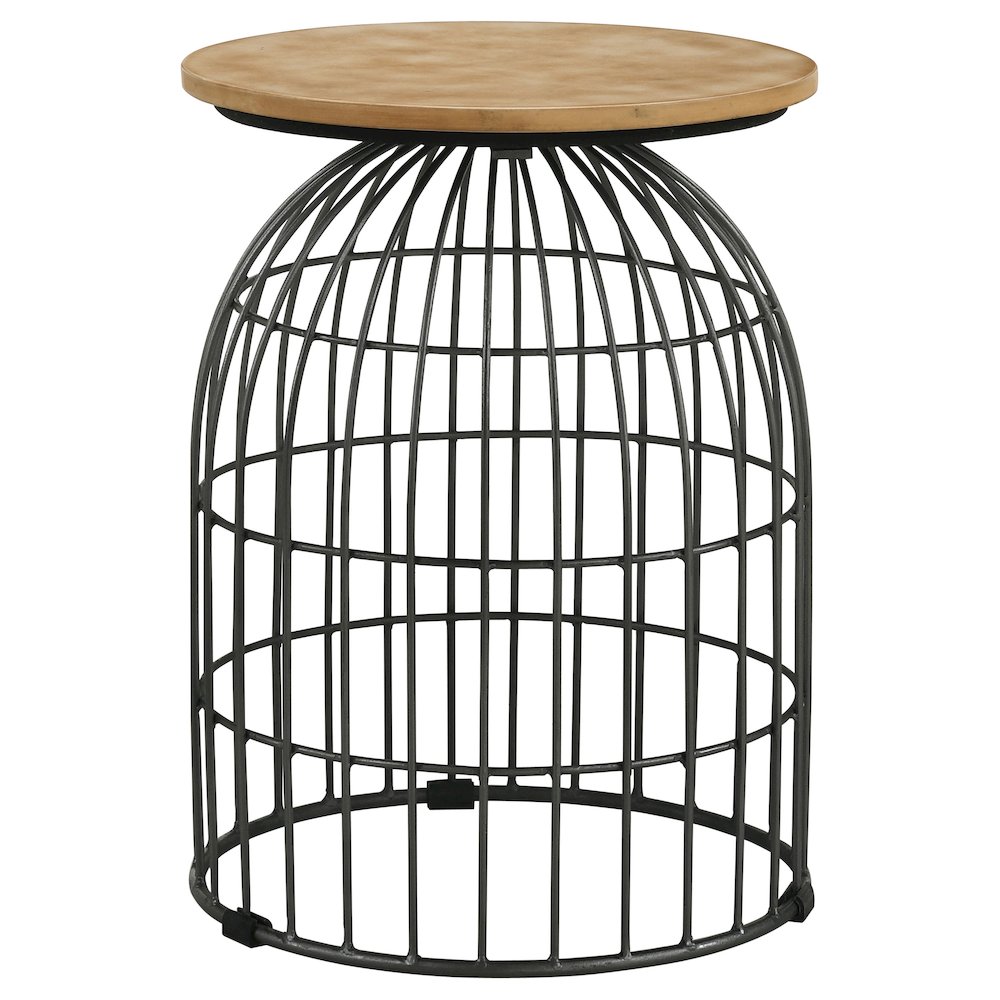 Bernardo Round Wire Frame Side Table Natural and Gunmetal. Picture 1