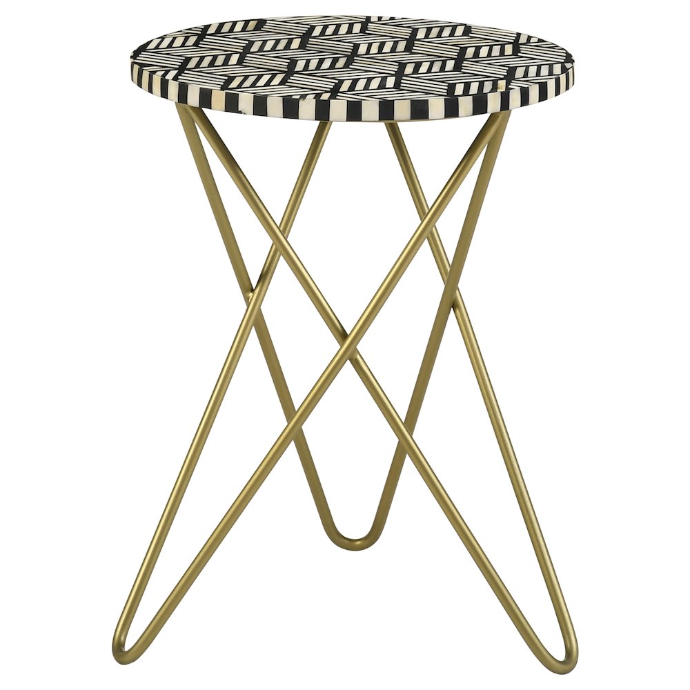 Xenia Round Bone Inlay Accent Side Table White and Gold. Picture 1