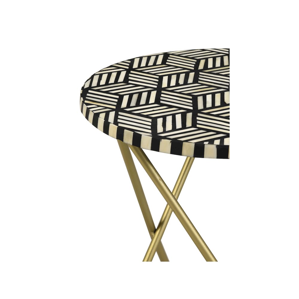 Xenia Round Bone Inlay Accent Side Table White and Gold. Picture 6