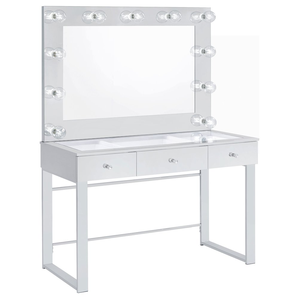 Umbridge 3-drawer Vanity Set with Lighting Chrome and White. Picture 1